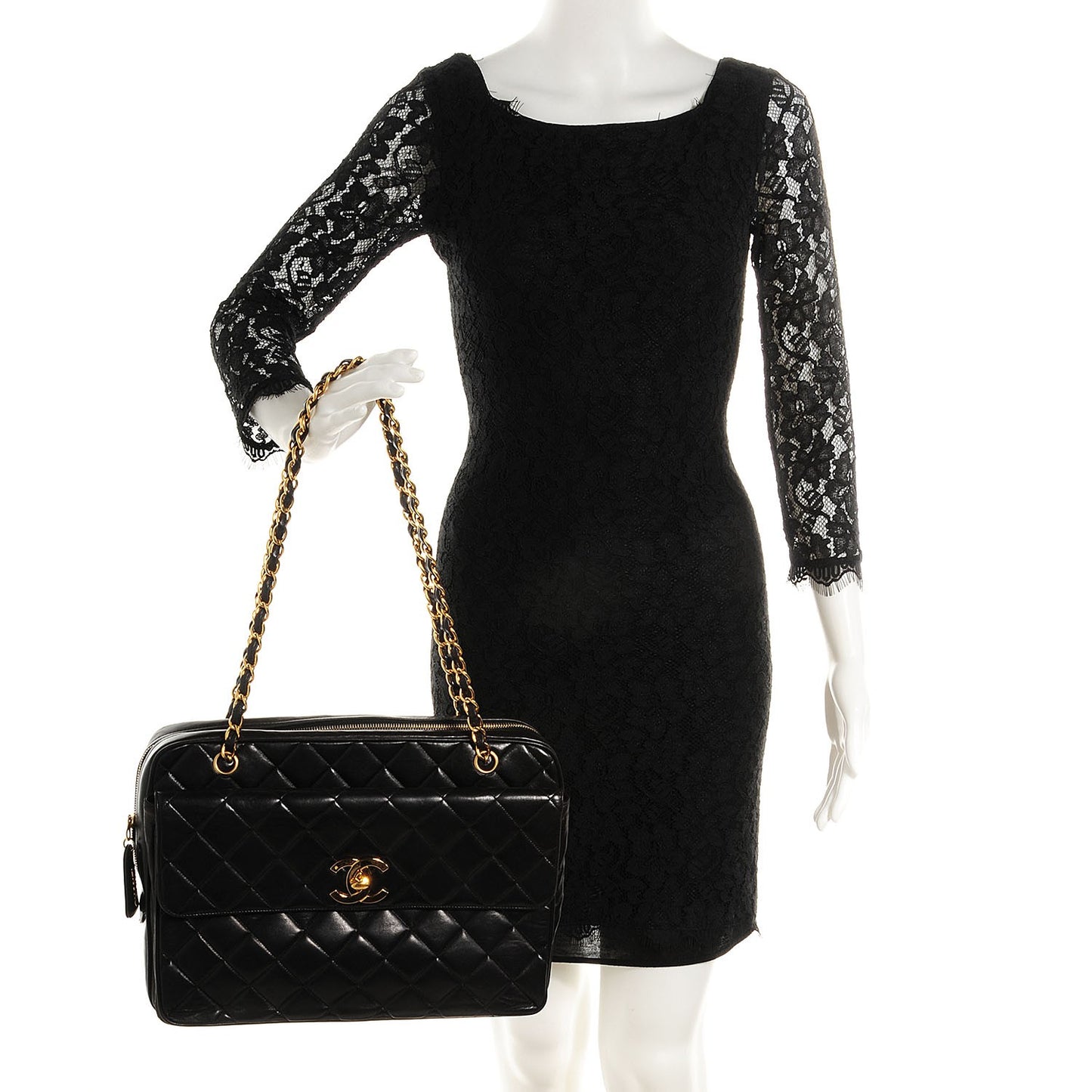 Lambskin Quilted Large Shoulder Bag Black