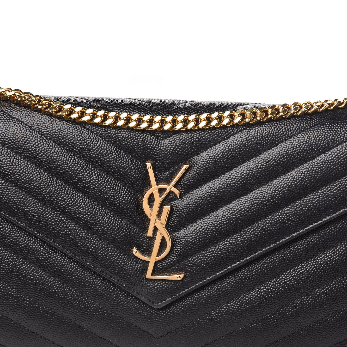Grain De Poudre Matelasse Chevron Monogram Chain Wallet Black