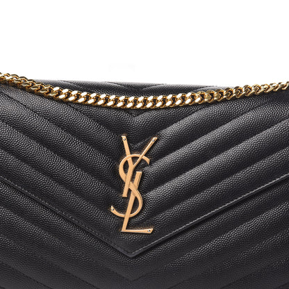 Saint Laurent Grain De Poudre Matelasse Chevron Monogram Chain Wallet Black 11 of 13