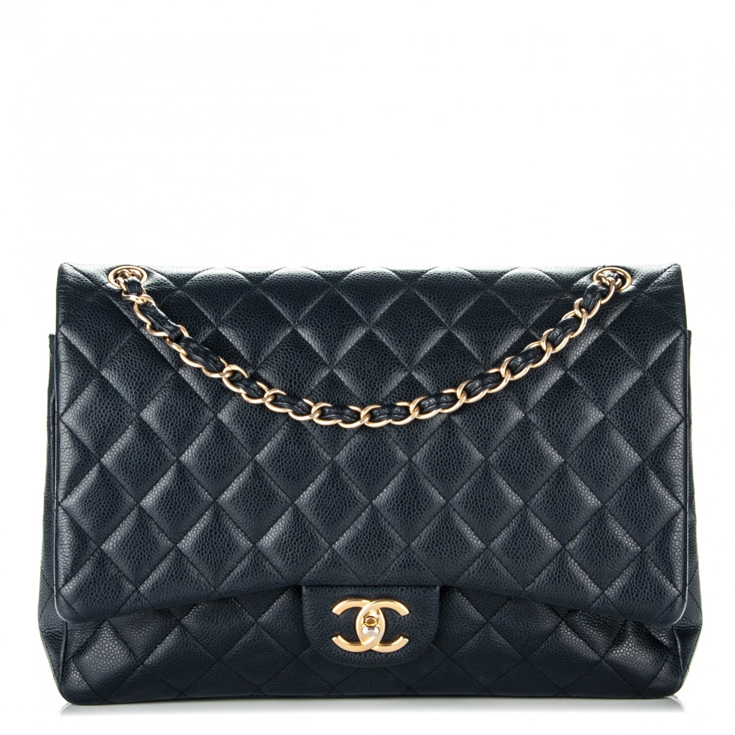 Caviar Quilted Maxi Double Flap Navy Blue