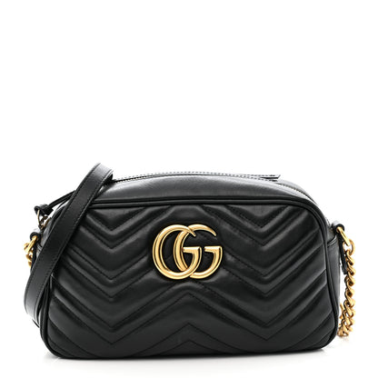 Gucci Calfskin Matelasse Small GG Marmont Chain Shoulder Bag Black 1 of 10