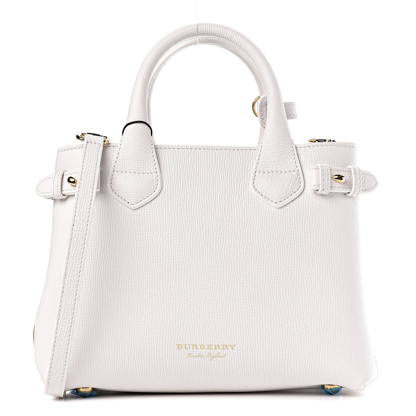 Grainy Calfskin House Check Small Banner Tote Chalk White