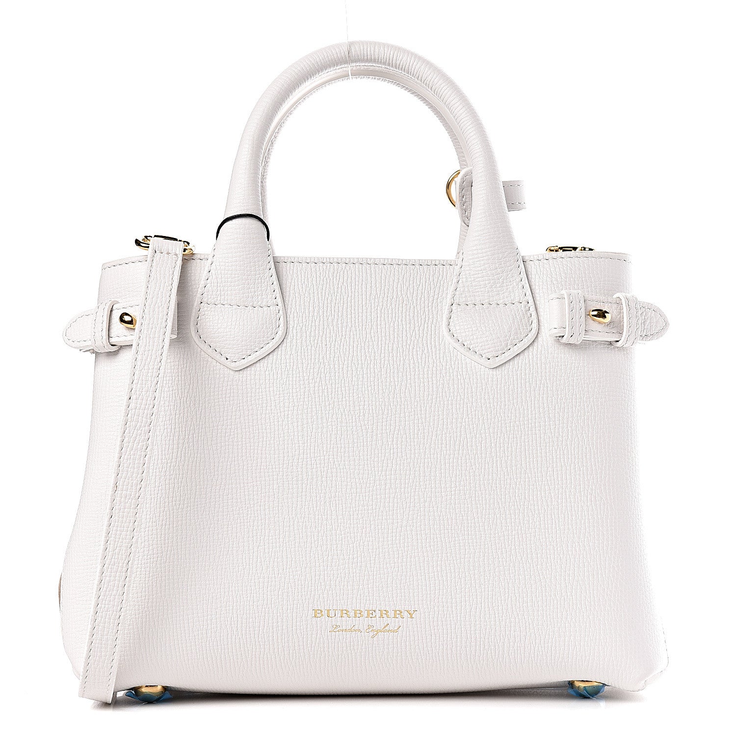 Burberry Grainy Calfskin House Check Small Banner Tote Chalk White 1 of 10