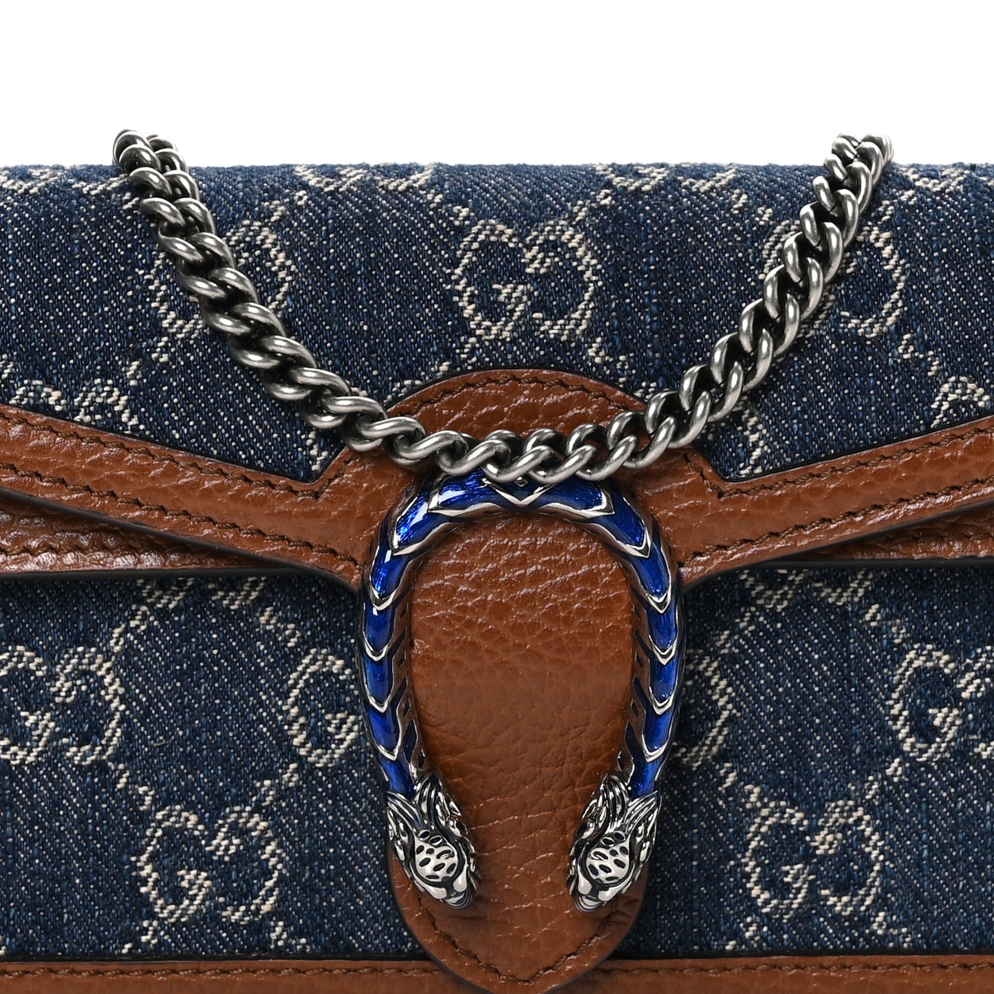 New Denim GG Monogram Dollar Calfskin Enamel Super Mini Dionysus Shoulder Bag Blue Tea Cuir Epilog Electric Blue