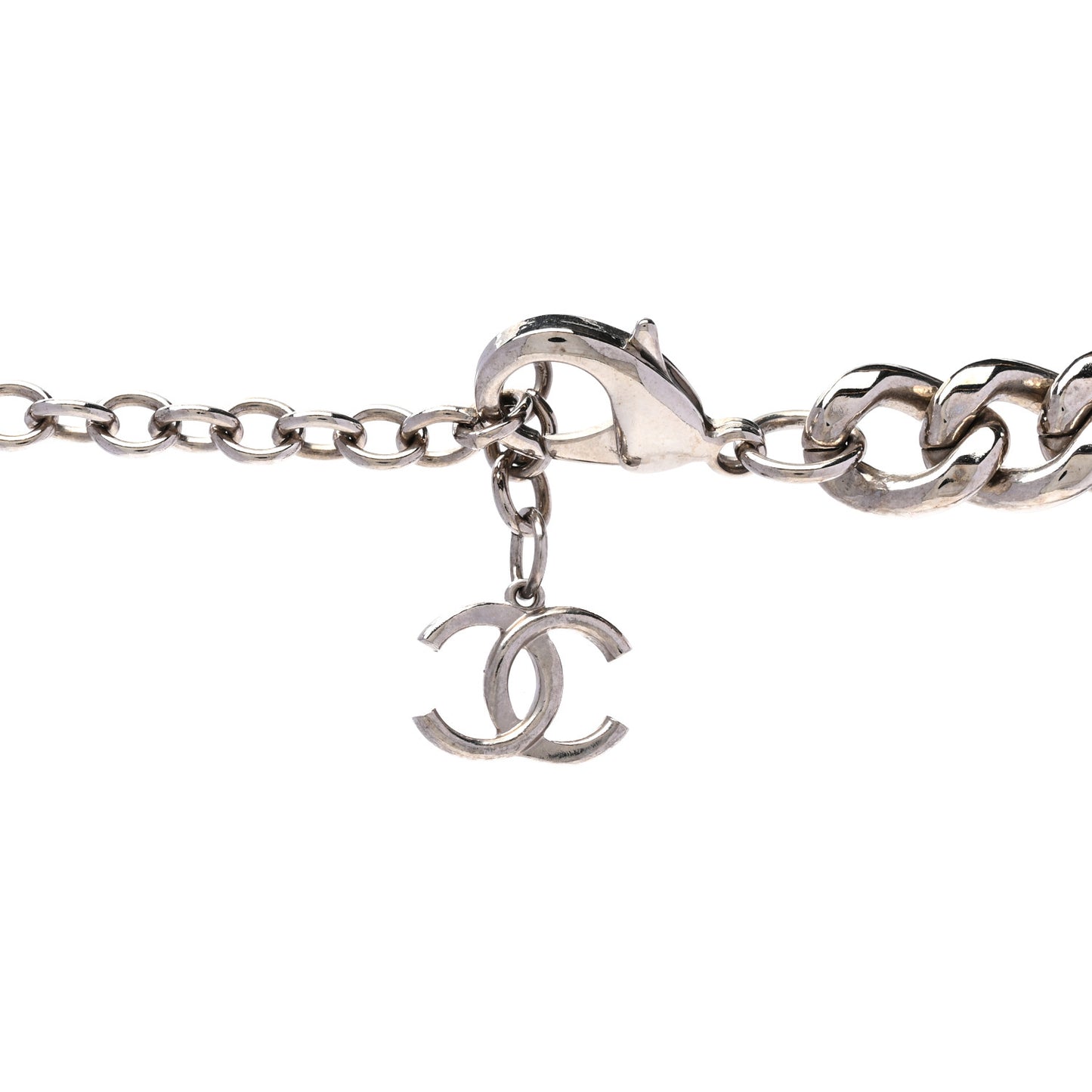 Resin CC Oversized Padlock Chain Necklace Silver Pearly White