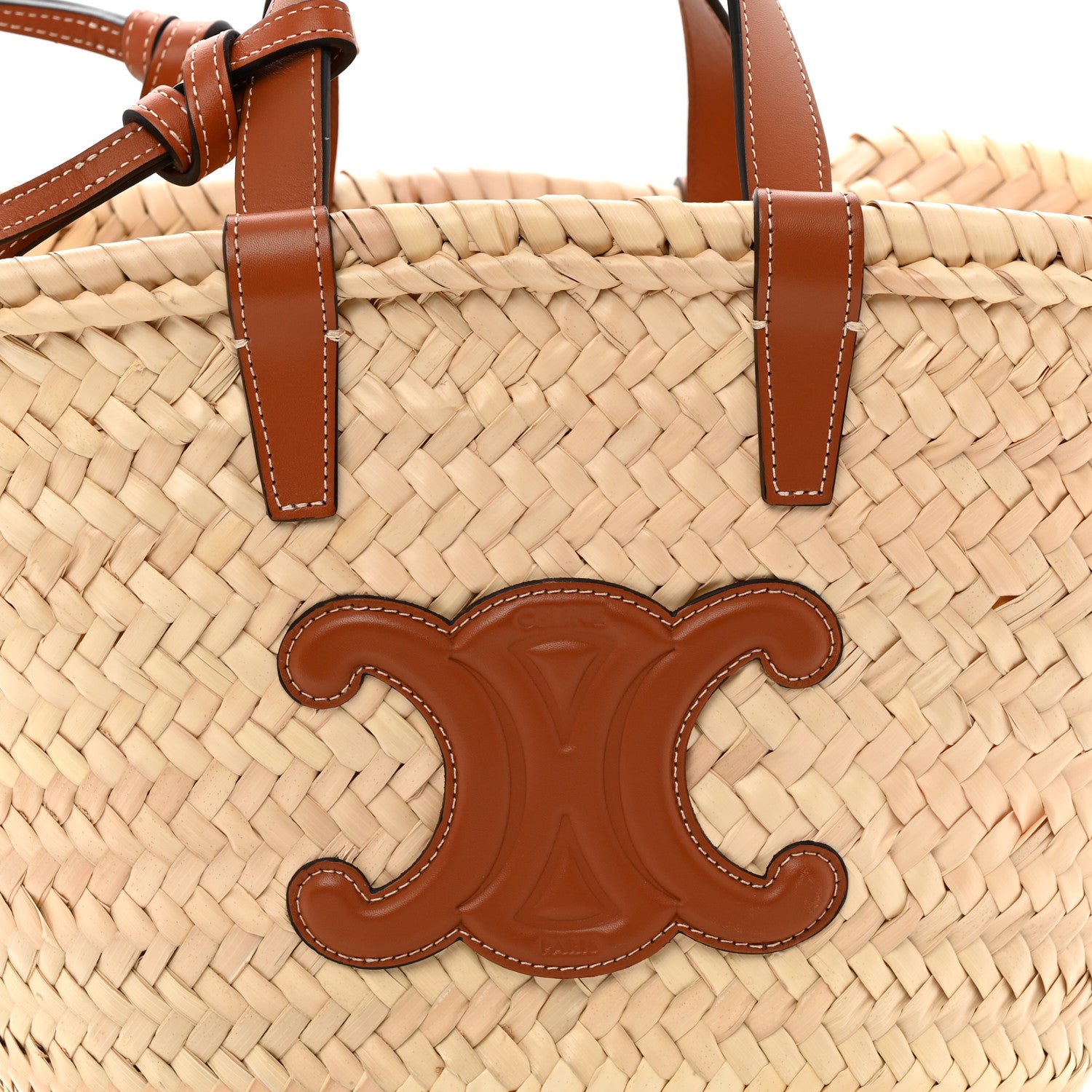 Celine Raffia Calfskin Triomphe Teen Panier Tan 7 of 9