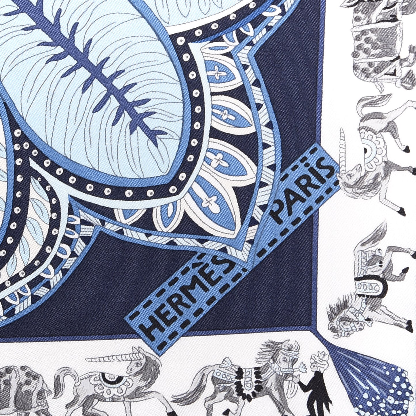 Silk Le Jardin De La Maharani Scarf 90 Marine Ciel White