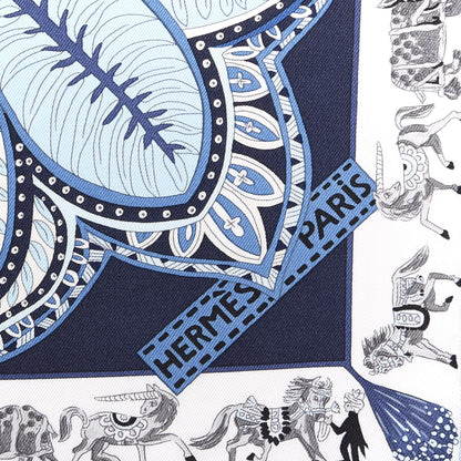 Hermes Silk Le Jardin De La Maharani Scarf 90 Marine Ciel White 2 of 3