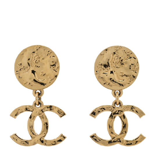Metal Disc CC Drop Earrings Gold
