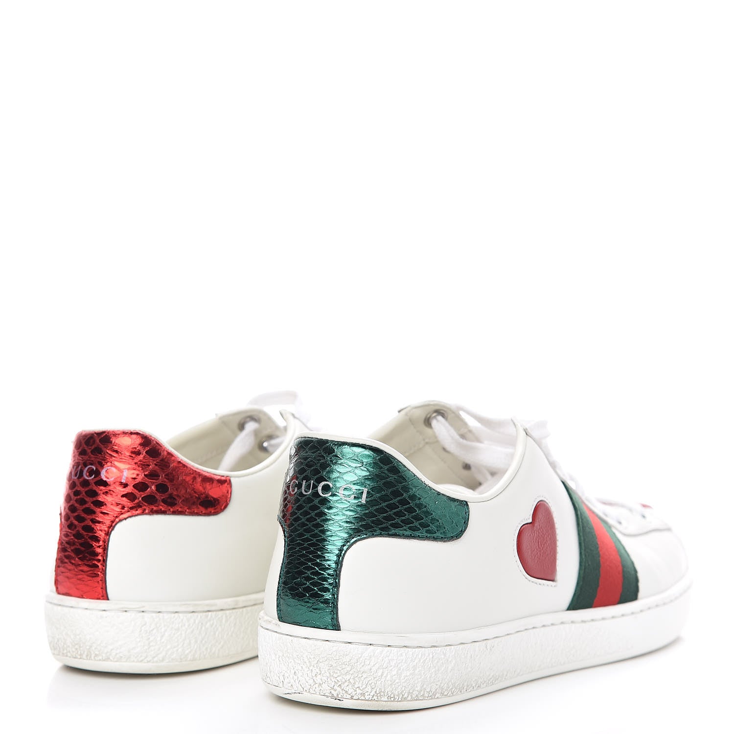 Gucci Calfskin Web Heart Embroidered Womens Ace Sneakers 37 White 4 of 16