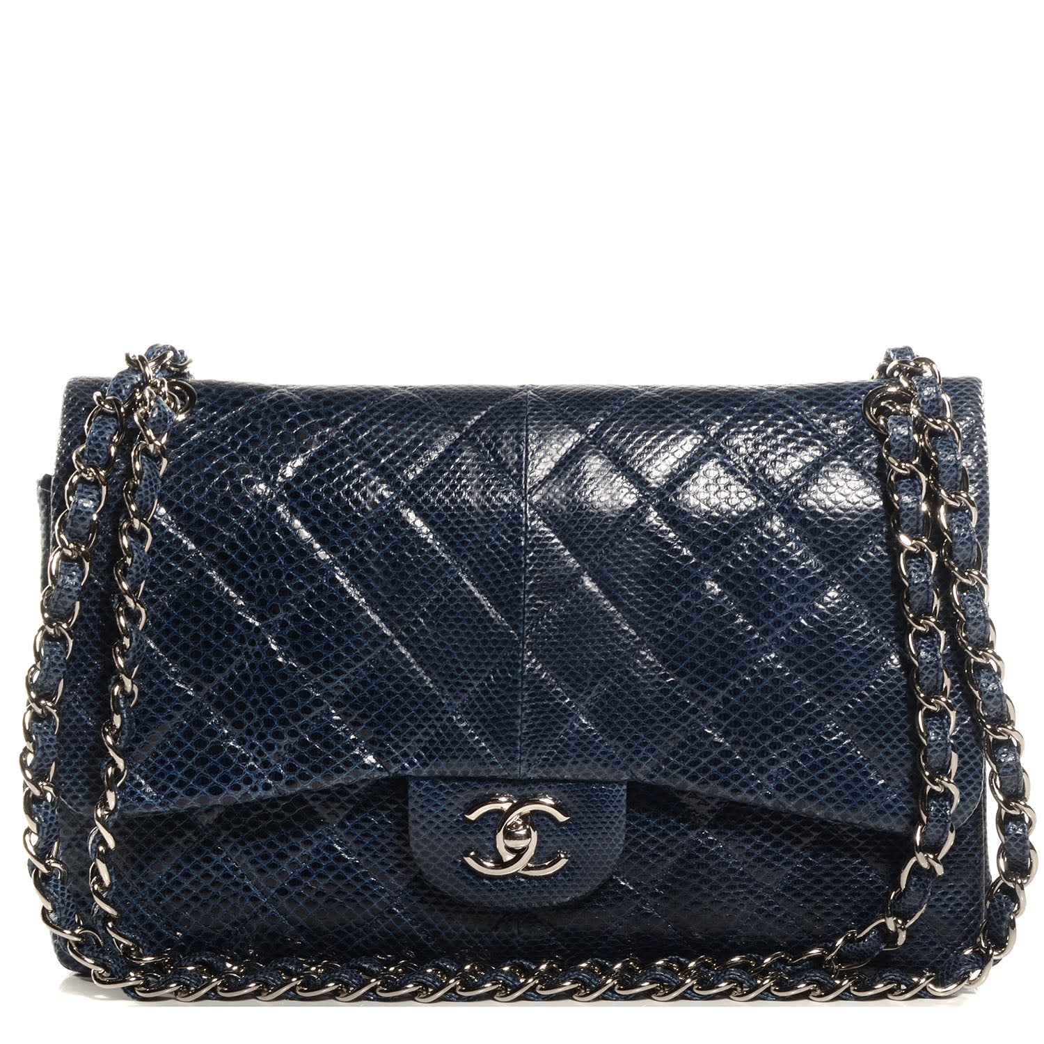 Chanel Lizard Jumbo Double Flap Blue 1 of 9