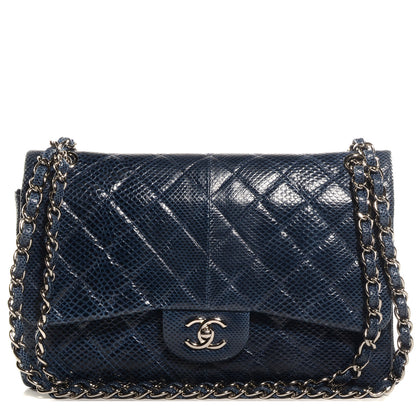 Chanel Lizard Jumbo Double Flap Blue 1 of 9