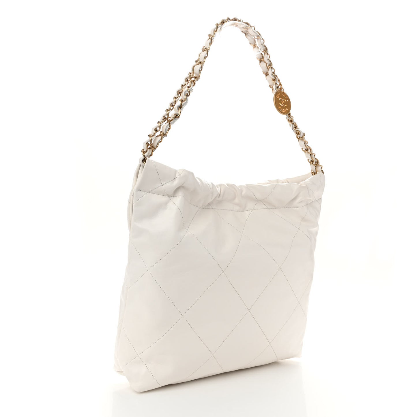 Shiny Calfskin Quilted Small Chanel 22 White