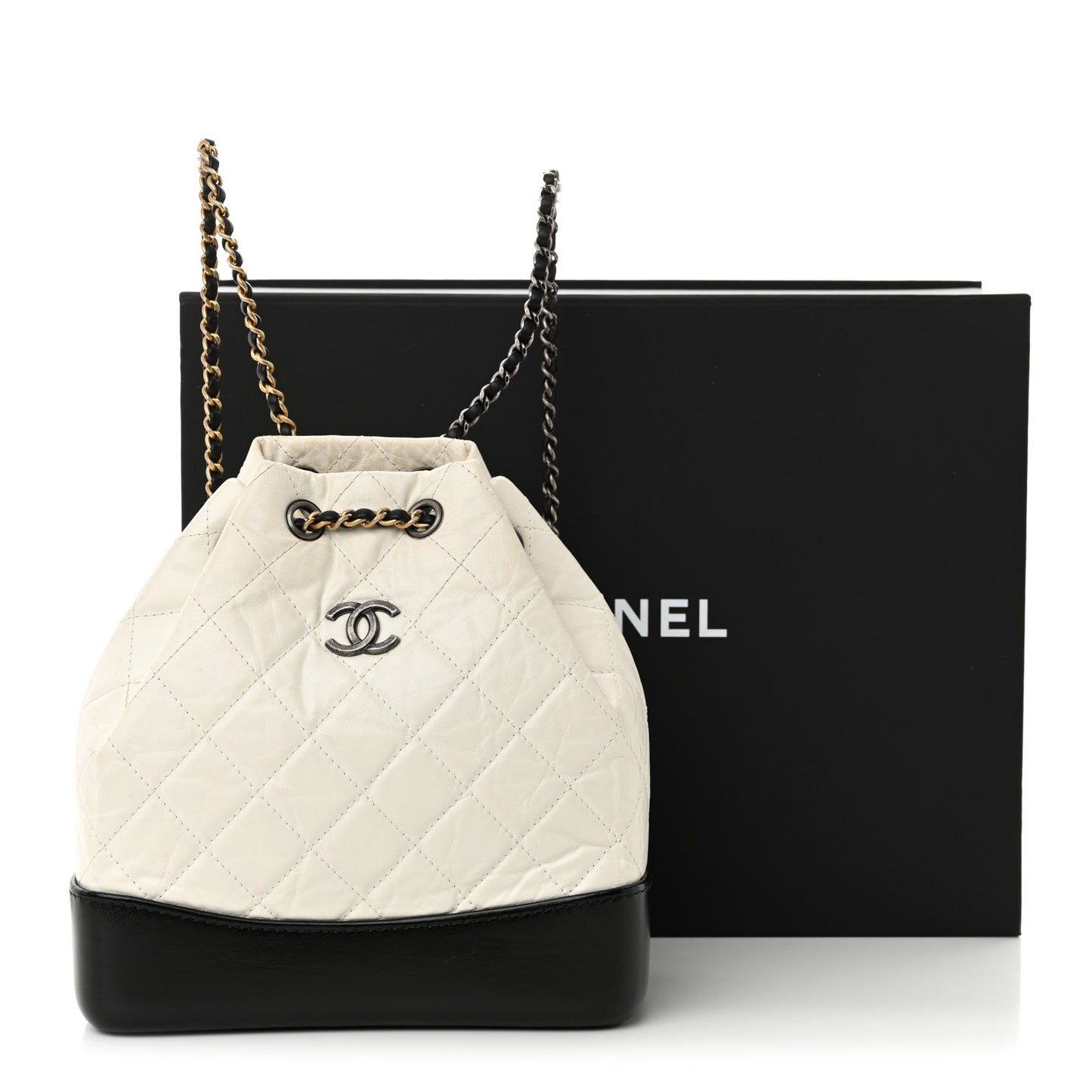 Aged Calfskin Quilted Small Gabrielle Backpack Black White