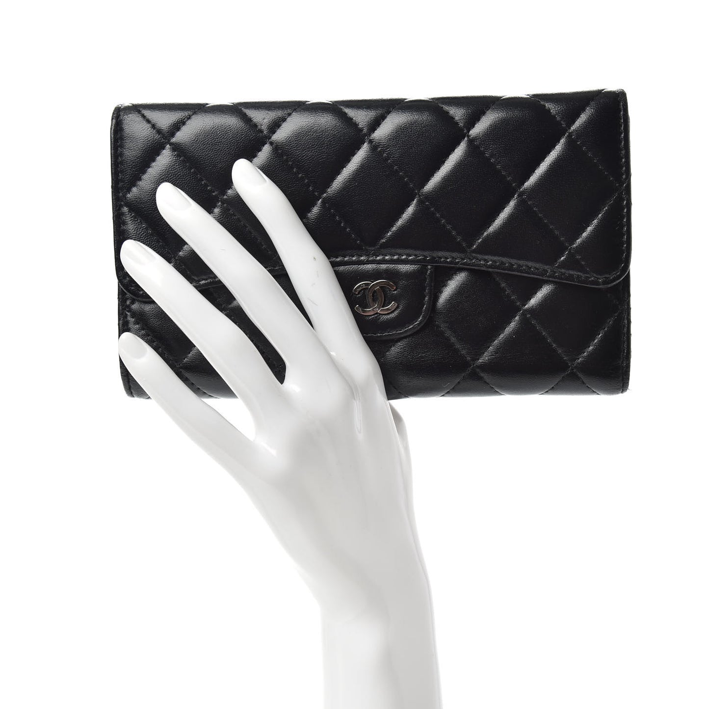 Lambskin Quilted Large Flap Wallet Black