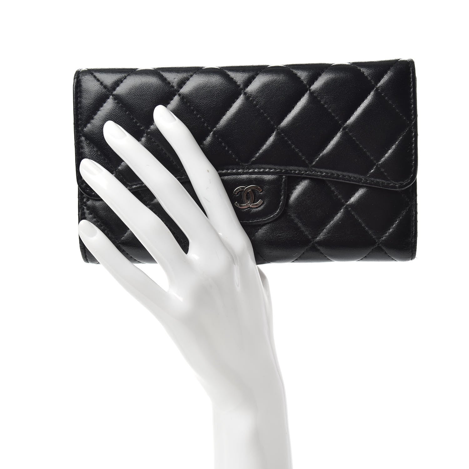 Chanel Lambskin Quilted Large Flap Wallet Black 2 of 7
