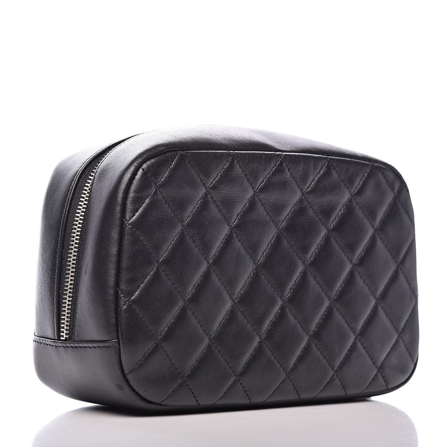 Lambskin Quilted Medium Curvy Pouch Cosmetic Case Black