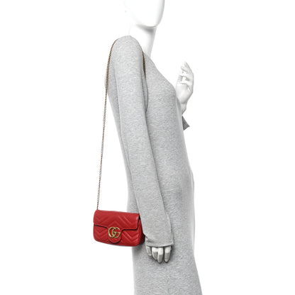 Gucci Calfskin Matelasse Super Mini GG Marmont Shoulder Bag Hibiscus Red 2 of 13
