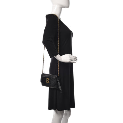 Balenciaga Shiny Calfskin Crocodile Embossed B Continental Chain Bag Black 2 of 11