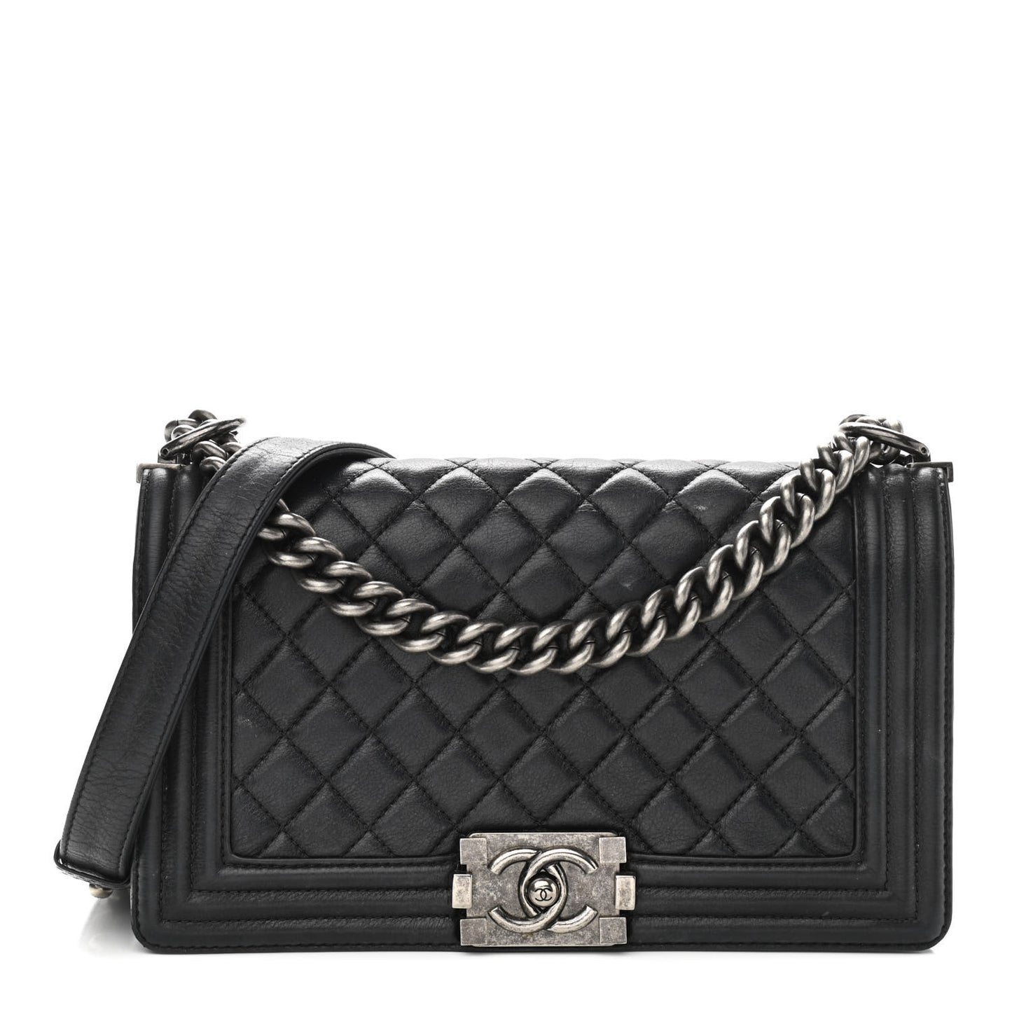 Lambskin Quilted Medium Boy Flap Black