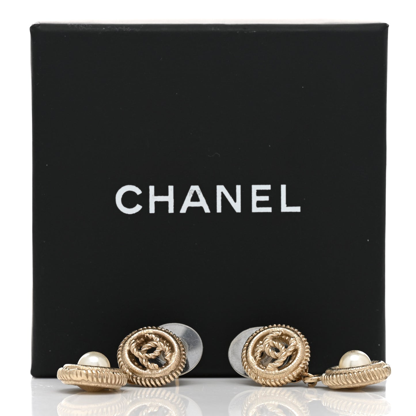 Pearl Textured CC Round Drop Earrings Gold