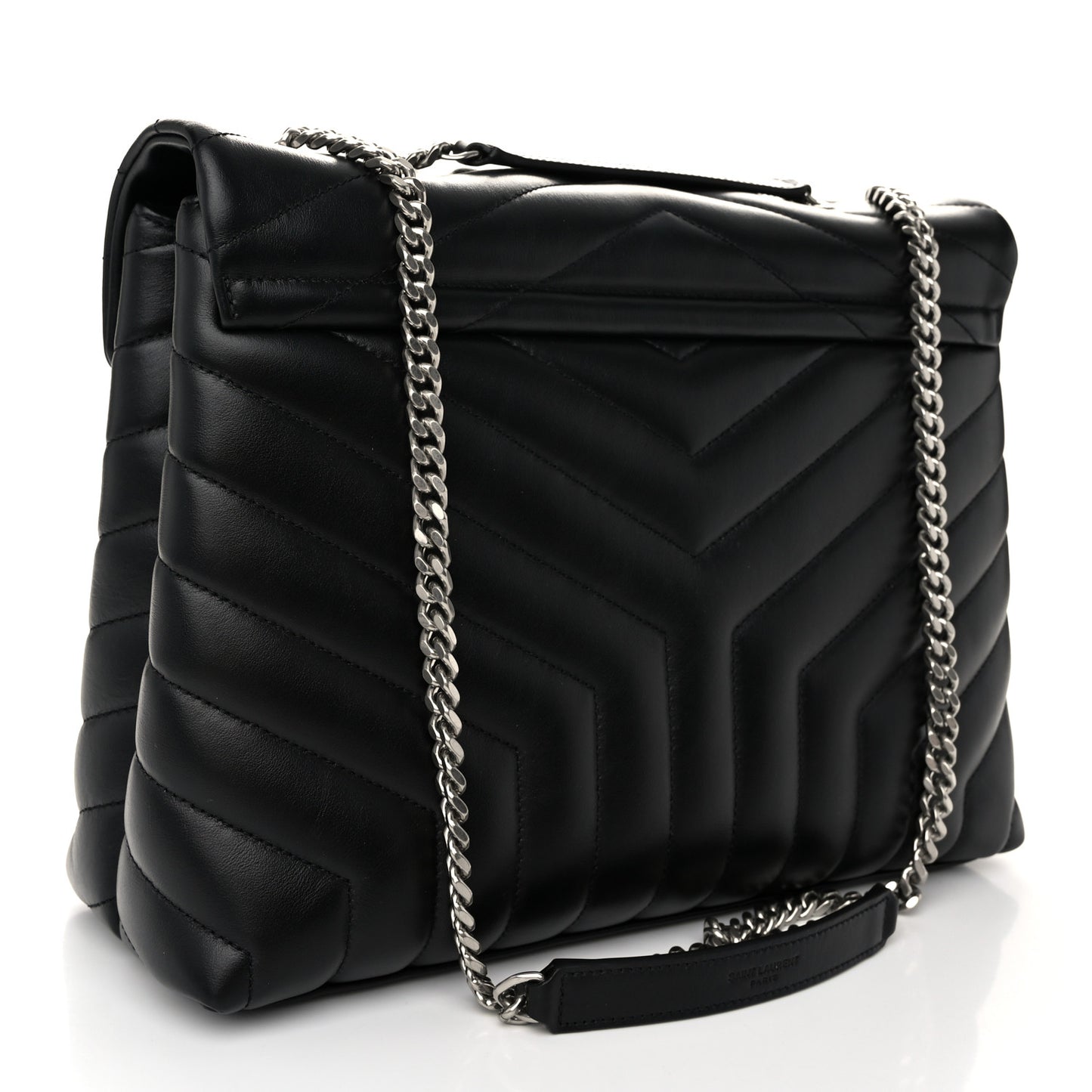 Calfskin Y Quilted Monogram Medium Loulou Chain Satchel Black