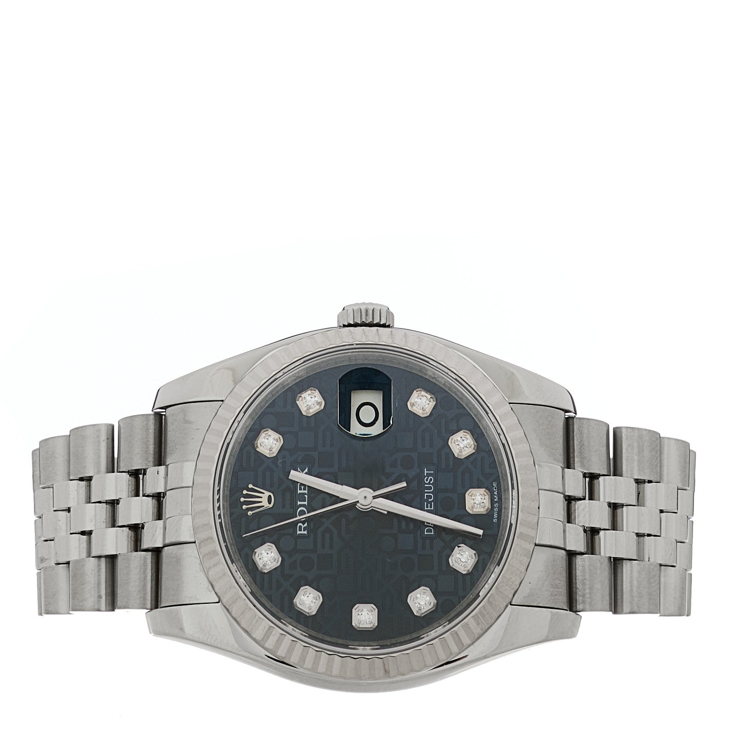 Stainless Steel 18K White Gold Diamond 36mm Oyster Perpetual Datejust Watch Blue Jubilee 116234
