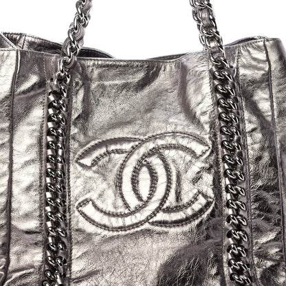 Chanel Metallic Cracked Calfskin Modern Chain Tote Dark Silver 10 of 10