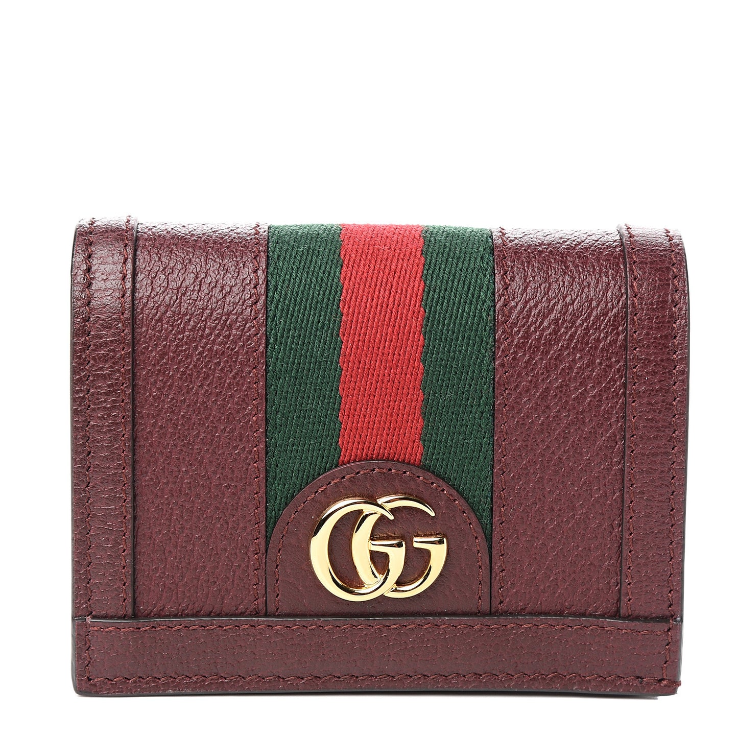 Textured Calfskin Web Ophidia Card Case Vintage Bordeaux