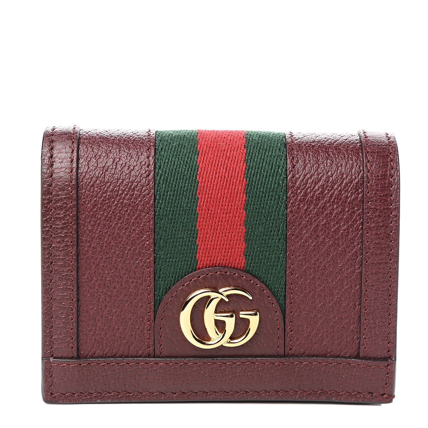 Gucci Textured Calfskin Web Ophidia Card Case Vintage Bordeaux 1 of 7