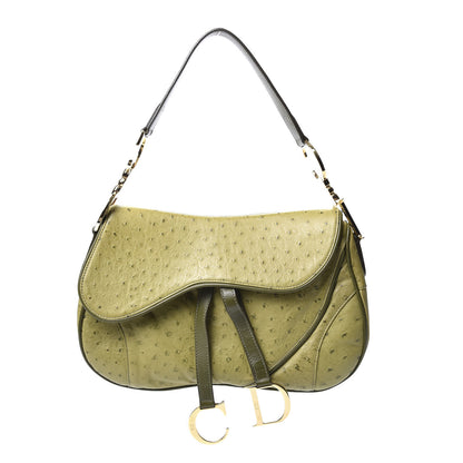 Christian Dior Ostrich Double Saddle Bag Green 1 of 9