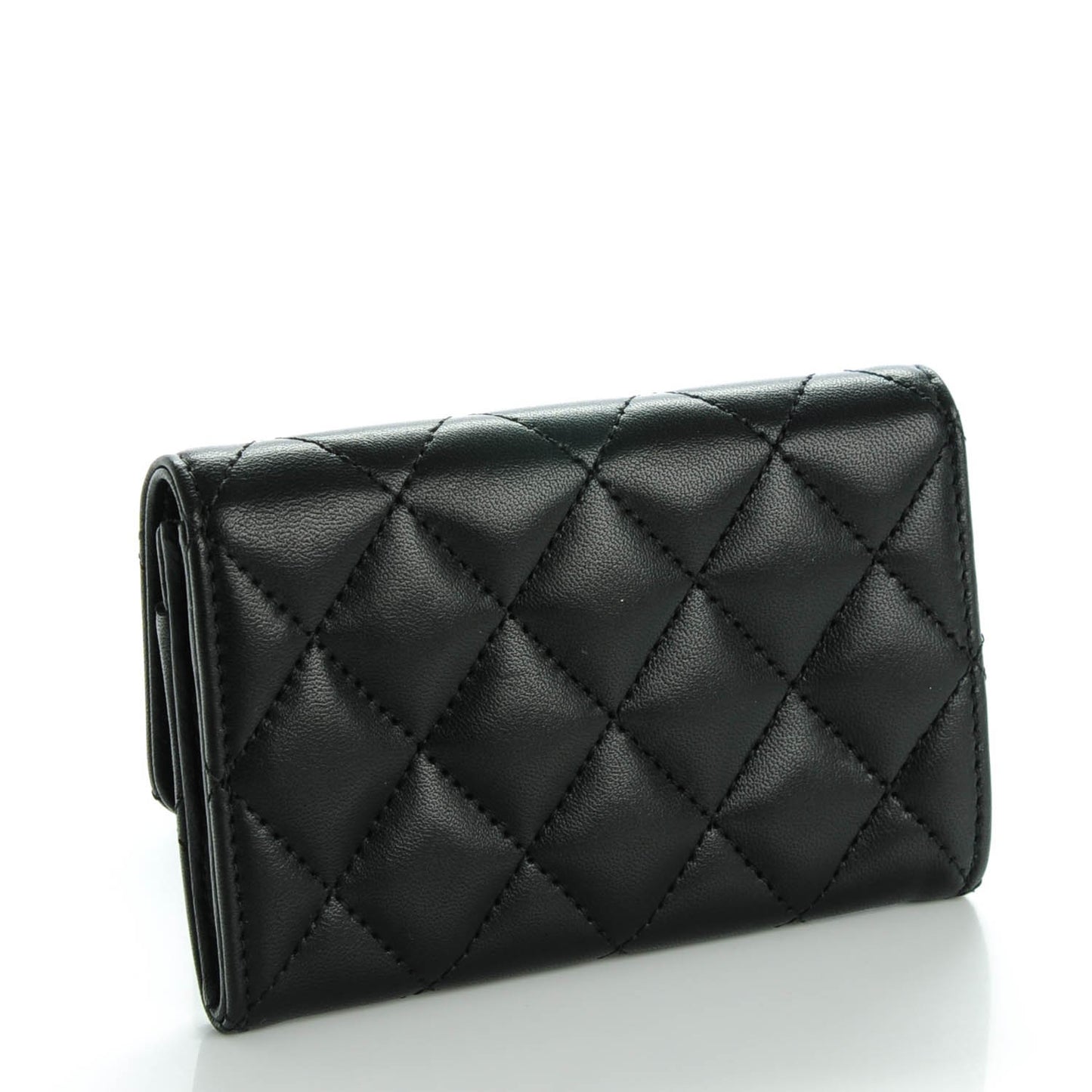 Lambskin Quilted Flap Card Holder Black