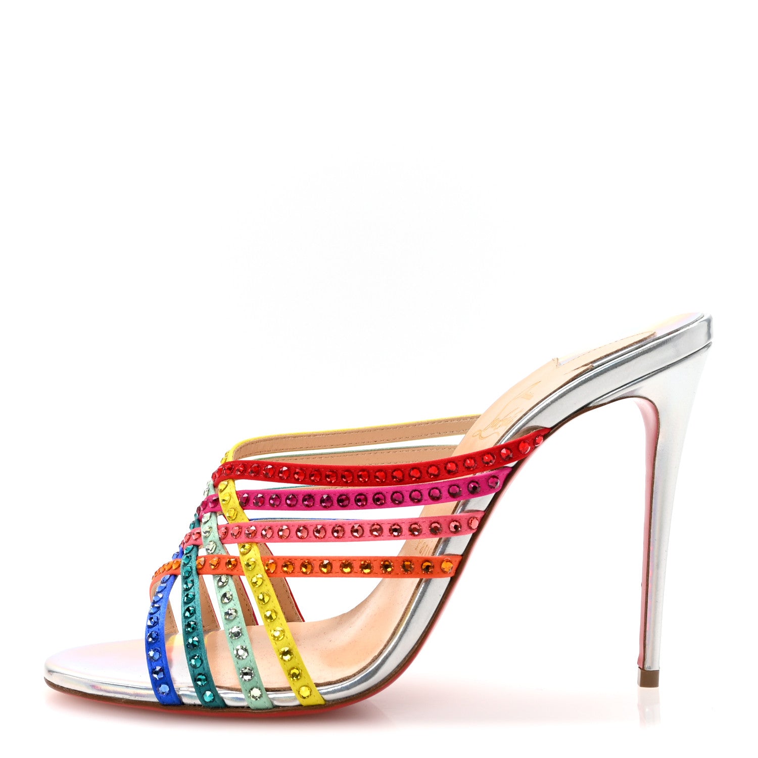 Christian Louboutin Specchio Calfskin Crystal Marthastrass 100 Slide Sandals 39 Silver Multicolor 1 of 8