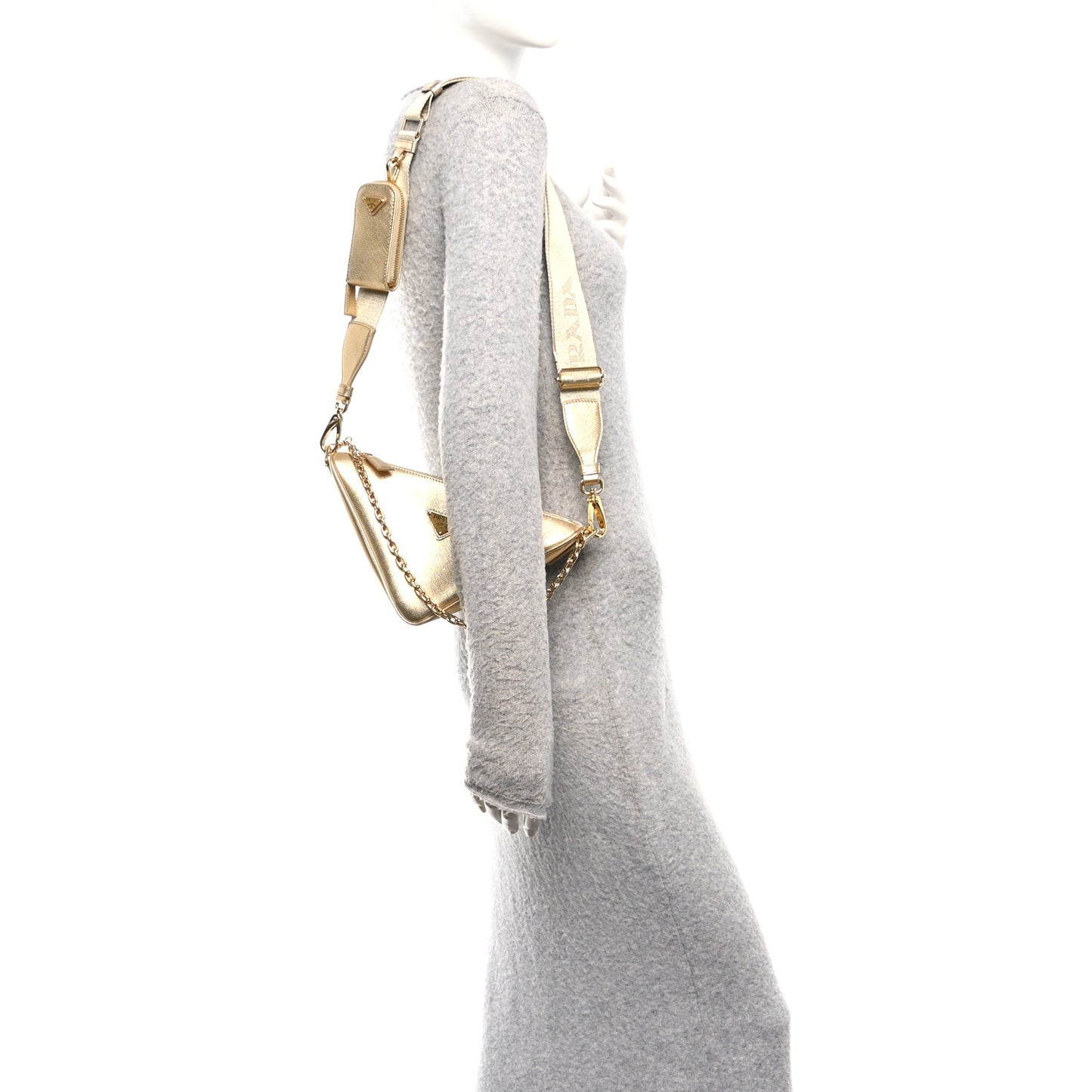 Saffiano Lux Triangle Shoulder Bag Platino
