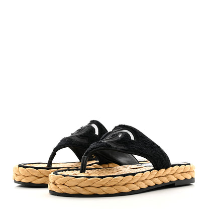 Chanel Terry Cloth Raffia CC Logo Thong Sandals 36 Black 3 of 8