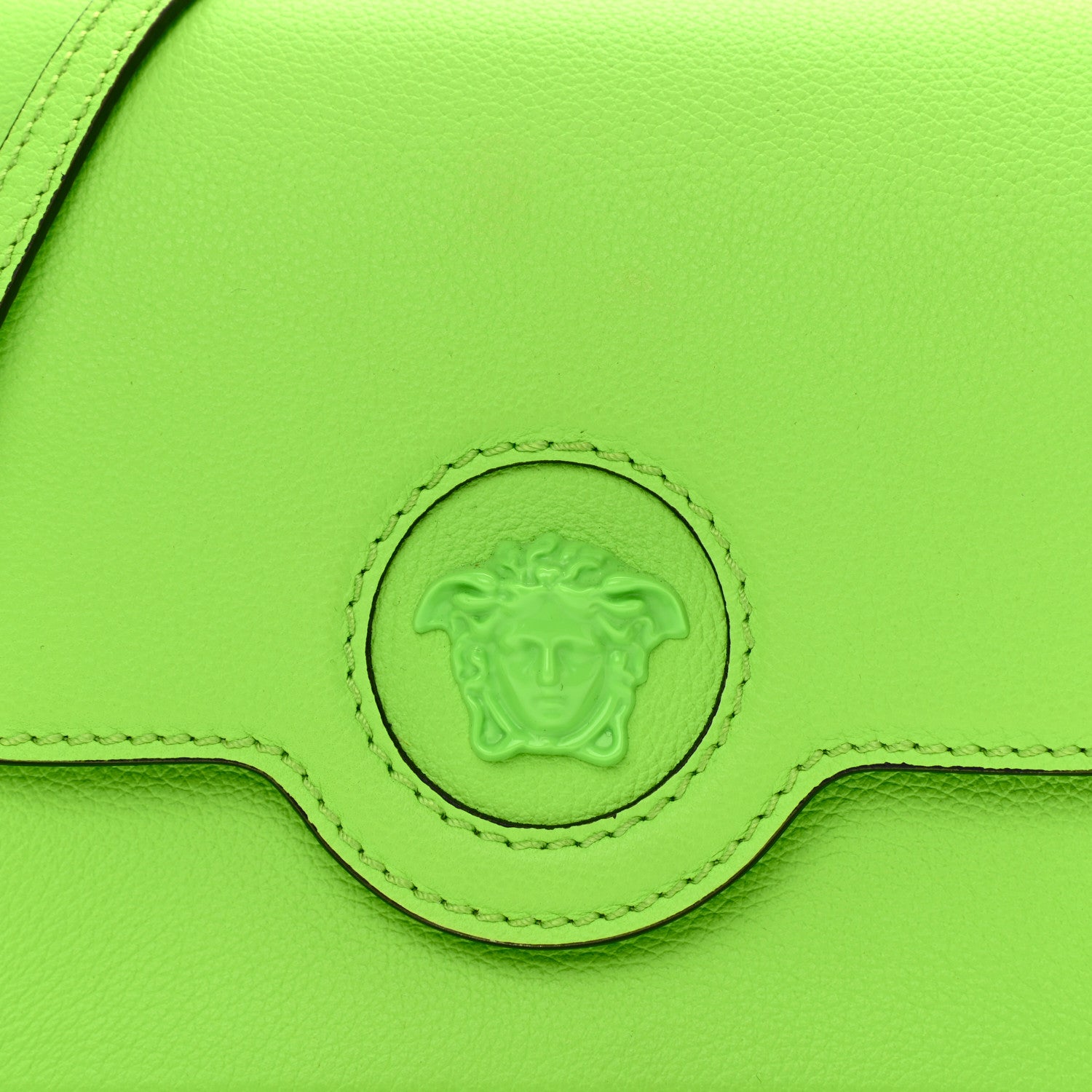 Versace Grained Calfskin La Medusa Shoulder Bag Lime 7 of 7
