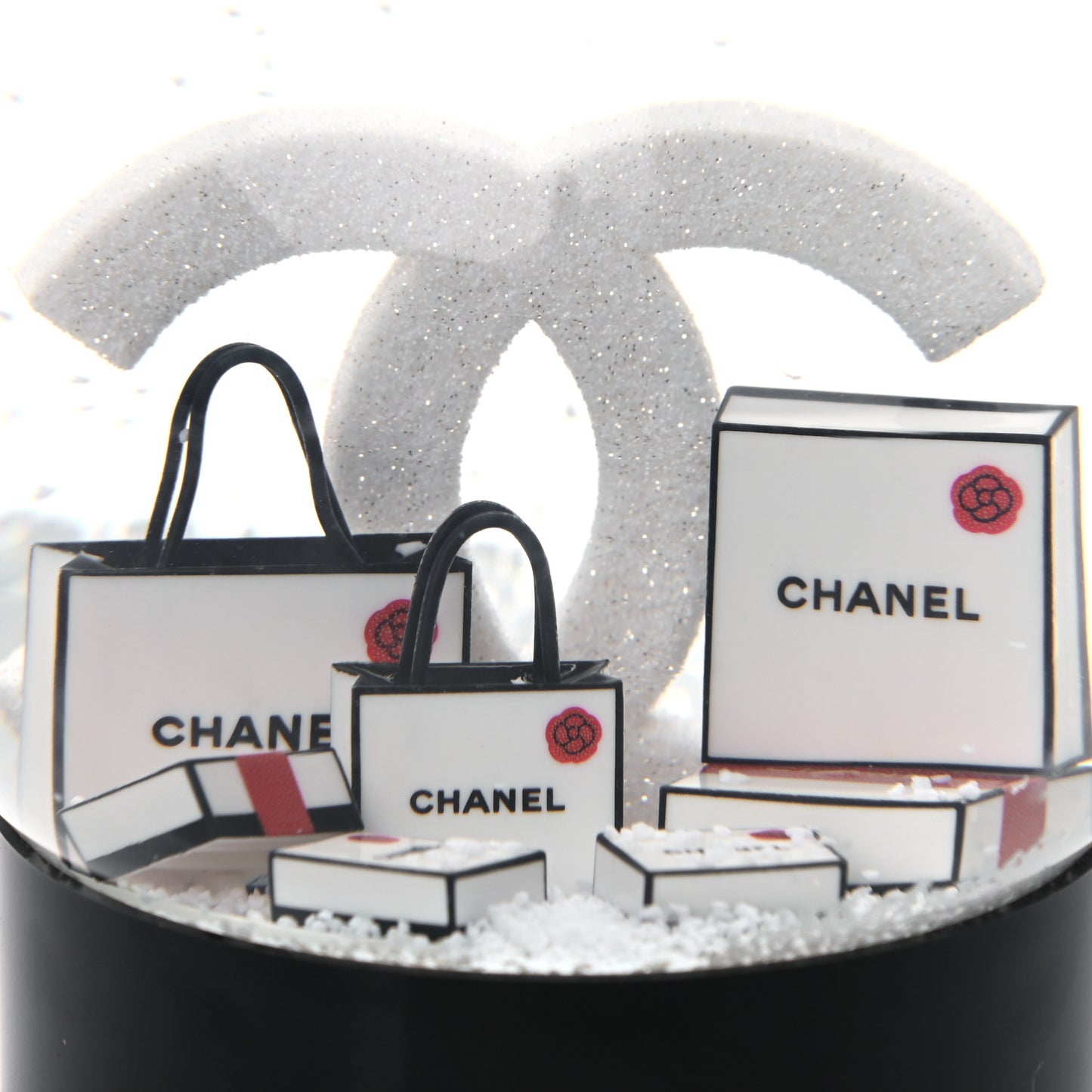 Glass CC Shopping Bag Snow Globe