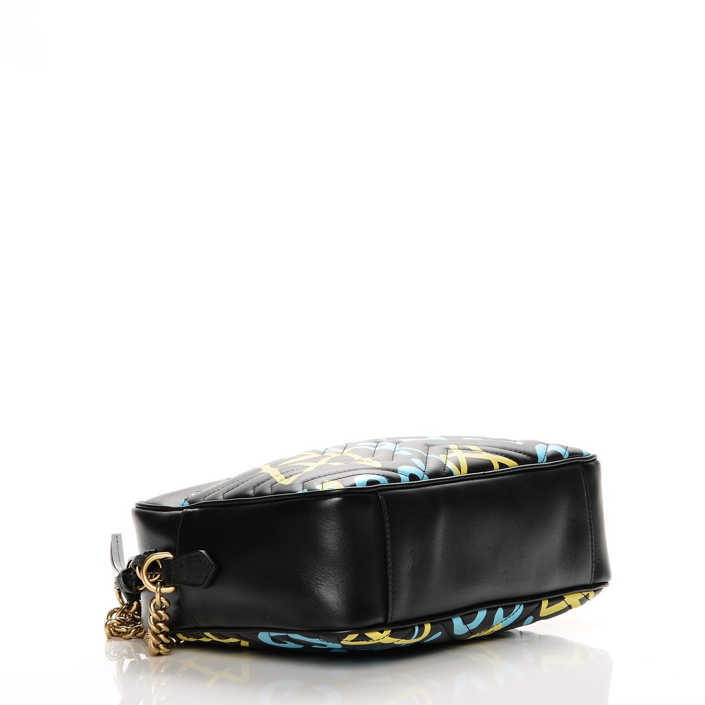 Calfskin Matelasse GucciGhost Medium GG Marmont Chain Shoulder Bag Black New Acquamarine