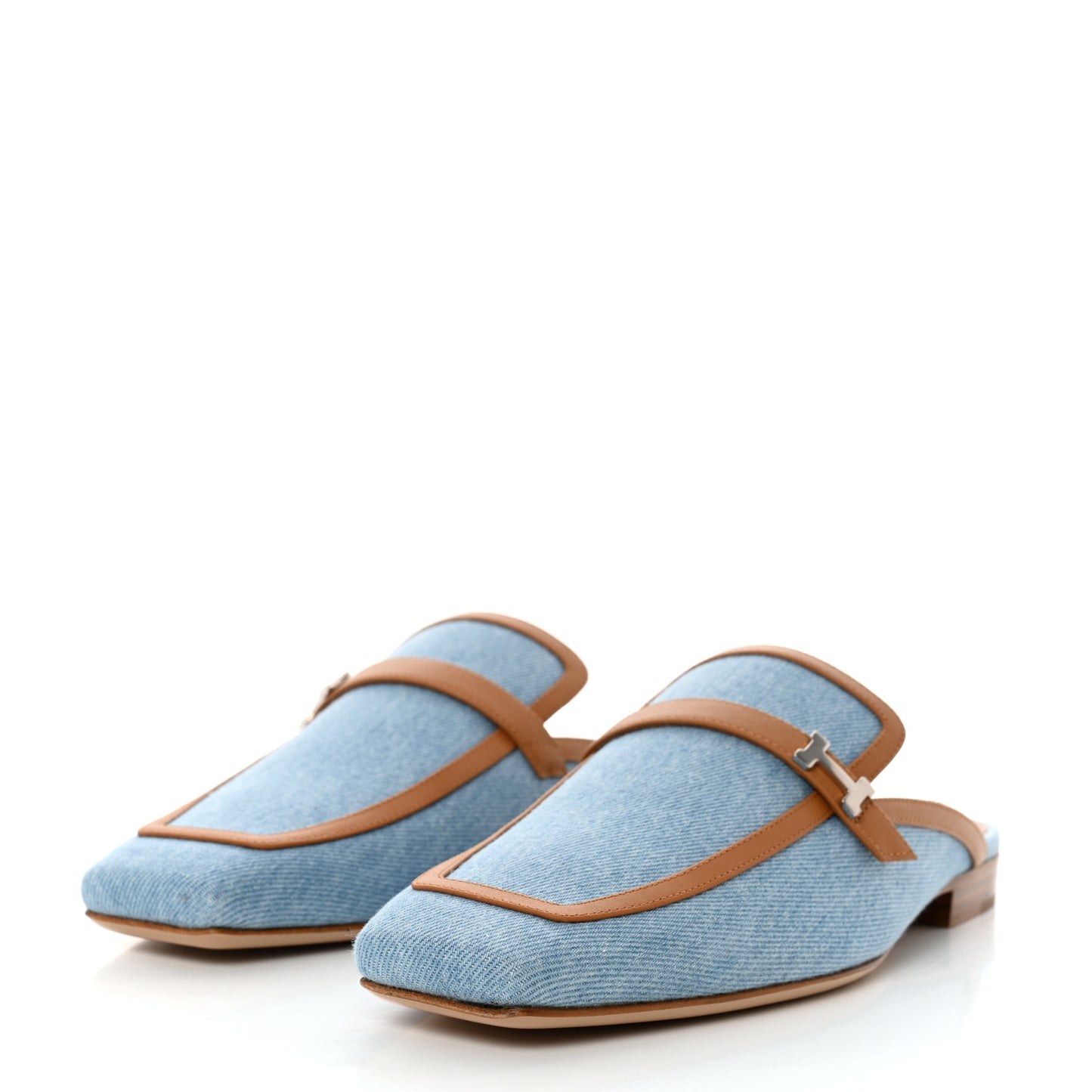 Denim Calfskin Groupie Mules 40 Bleu Clair Naturel
