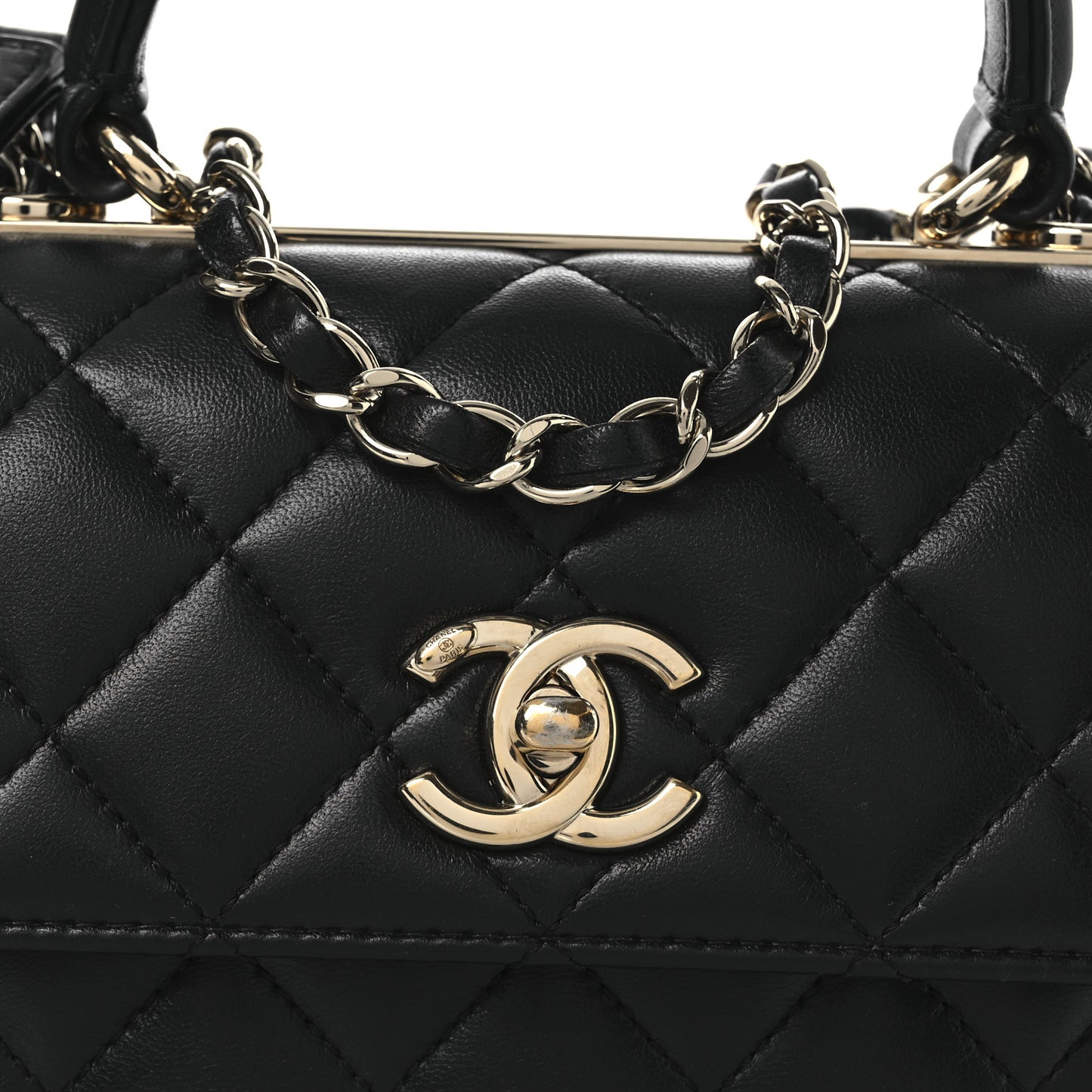 Lambskin Quilted Mini Trendy CC Dual Handle Flap Bag Black