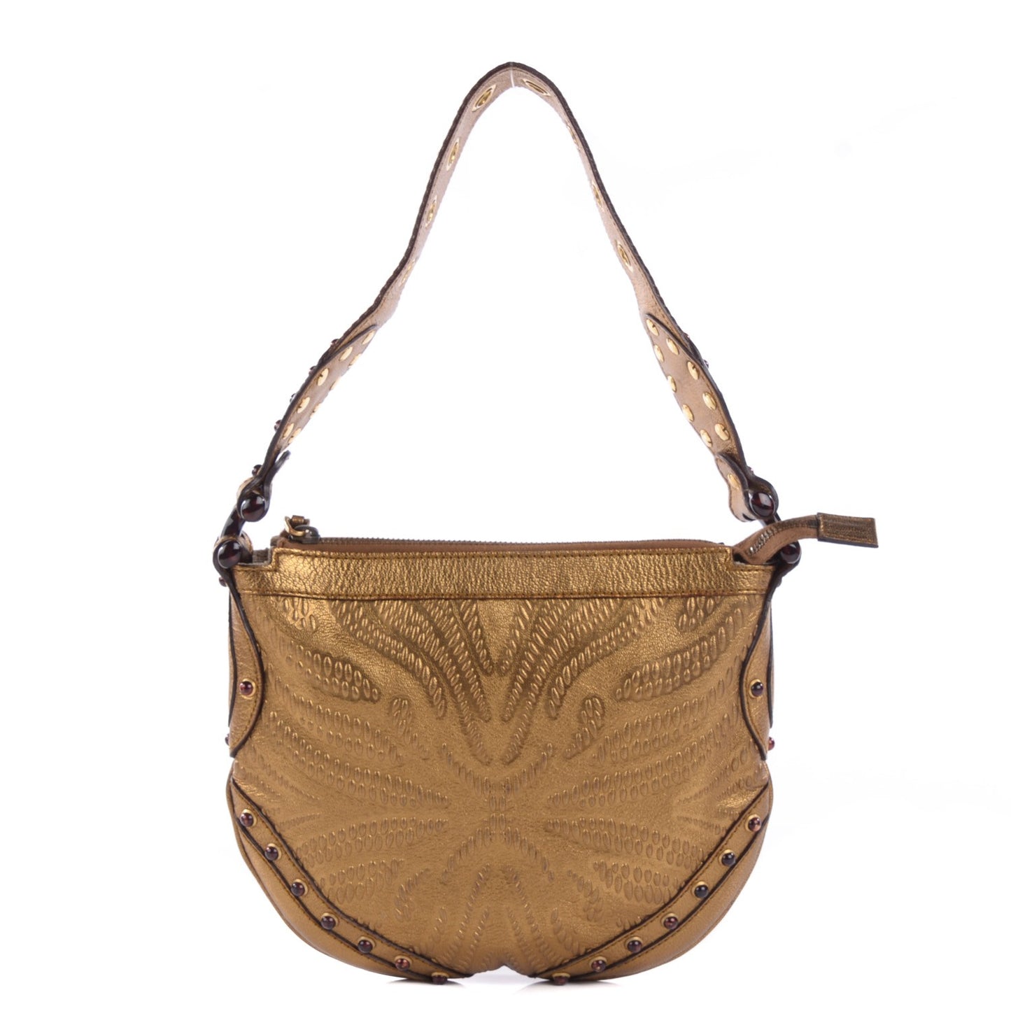 Metallic Calfskin Embossed Studded Pelham Bronze