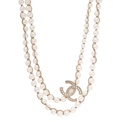 Chanel Crystal Pearl CC Chain Long Necklace Gold 1 of 6