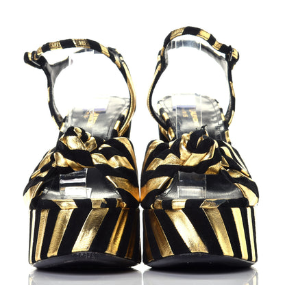 Saint Laurent Metallic Suede Bianca 125 Platform Sandals 38 Black Gold 2 of 9