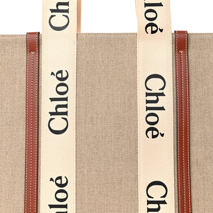 Chloe Linen Calfskin Large Woody Ribbon Tote White Brown 7 of 10