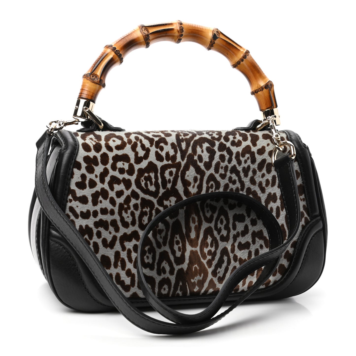 Pony Hair Jaguar Print New Bamboo Medium Top Handle Bag