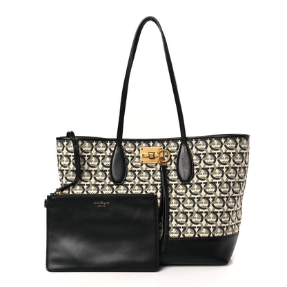Salvatore Ferragamo Canvas Calfskin The Studio Tote Beige Black 1 of 11