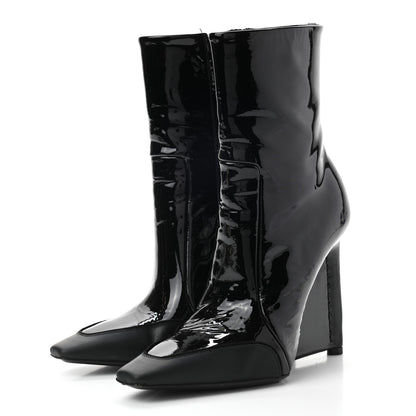 Balenciaga Patent Calfskin Scuba Wedge Ankle Boots 35 Black Gray 3 of 9