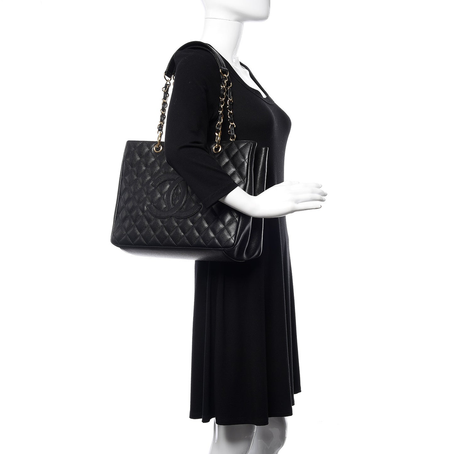 Caviar Quilted Grand Shopping Tote GST Black