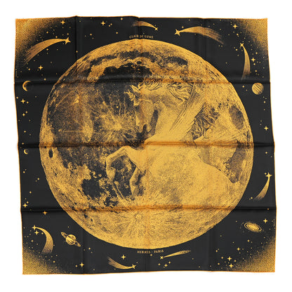 Hermes Silk Clair De Lune Double Face Scarf 90 Black Jaune D'Or Bleu 1 of 9