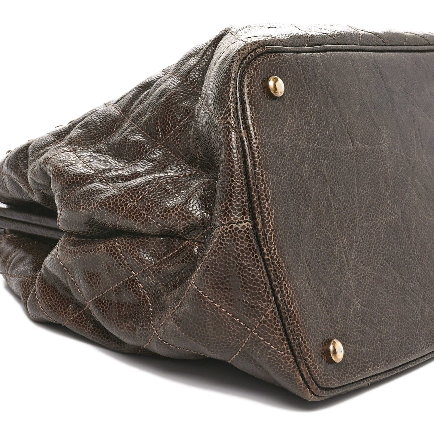 Glazed Caviar Quilted Large Shiva Frame Tote Brown